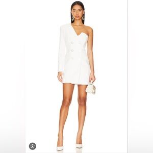 Veronica Beard Middleton One-Shoulder Blazer Dress in Off-White